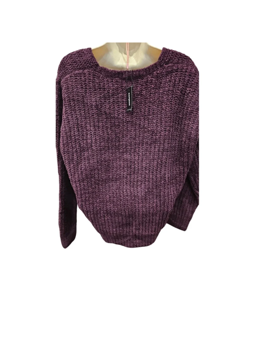 NWT Eggplant purple velour chenille chunky knit slub v neck sweater express S - Picture 3 of 8